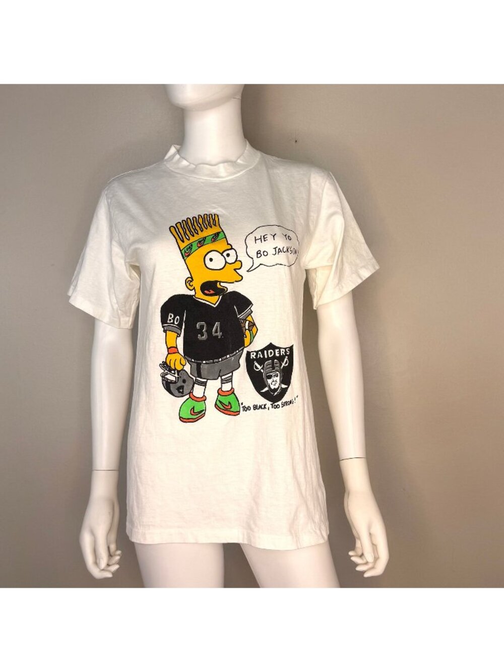 Vintage 1990s Bart Simpson Parody T-Shirt, Los Angeles Raiders Bo Jackson 34, To